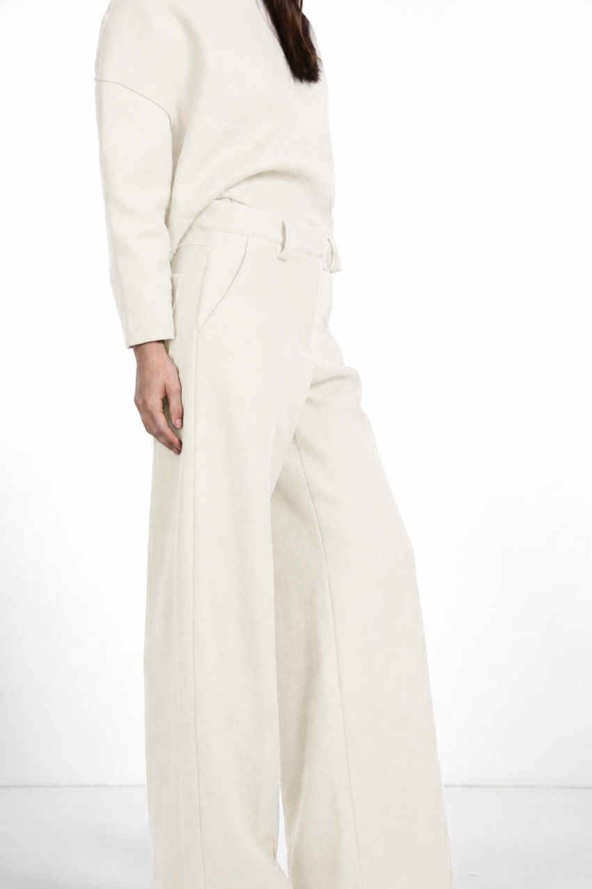 New York Wide Damen-Chinohose aus Wolltuch, Wide Leg