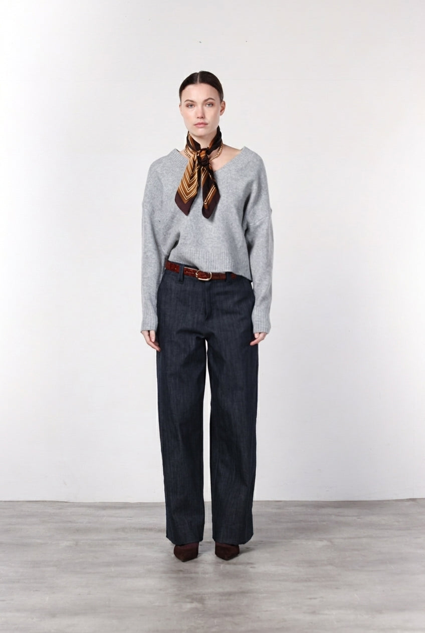 New York Wide pantalon chino 5 poches femme en denim stretch, wide leg