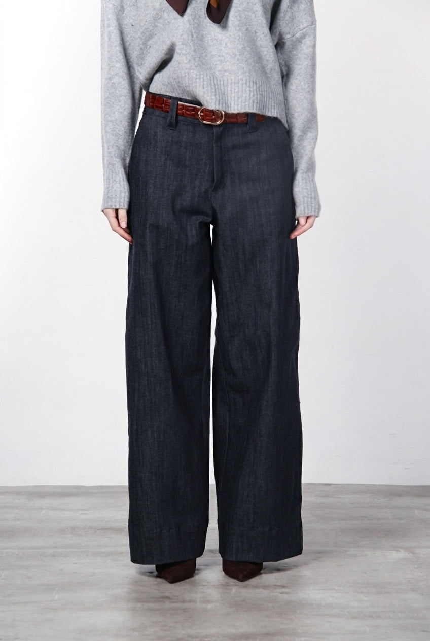 New York Wide pantalon chino 5 poches femme en denim stretch, wide leg