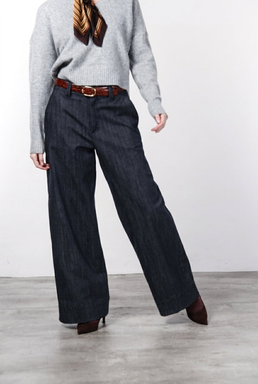 New York Wide pantalon chino 5 poches femme en denim stretch, wide leg