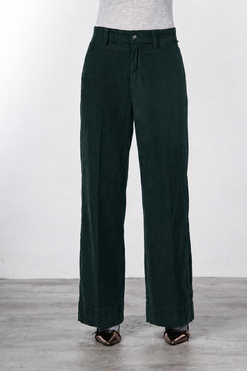 Pantalon chino New York Wide femme en velours côtelé 500 raies, wide leg