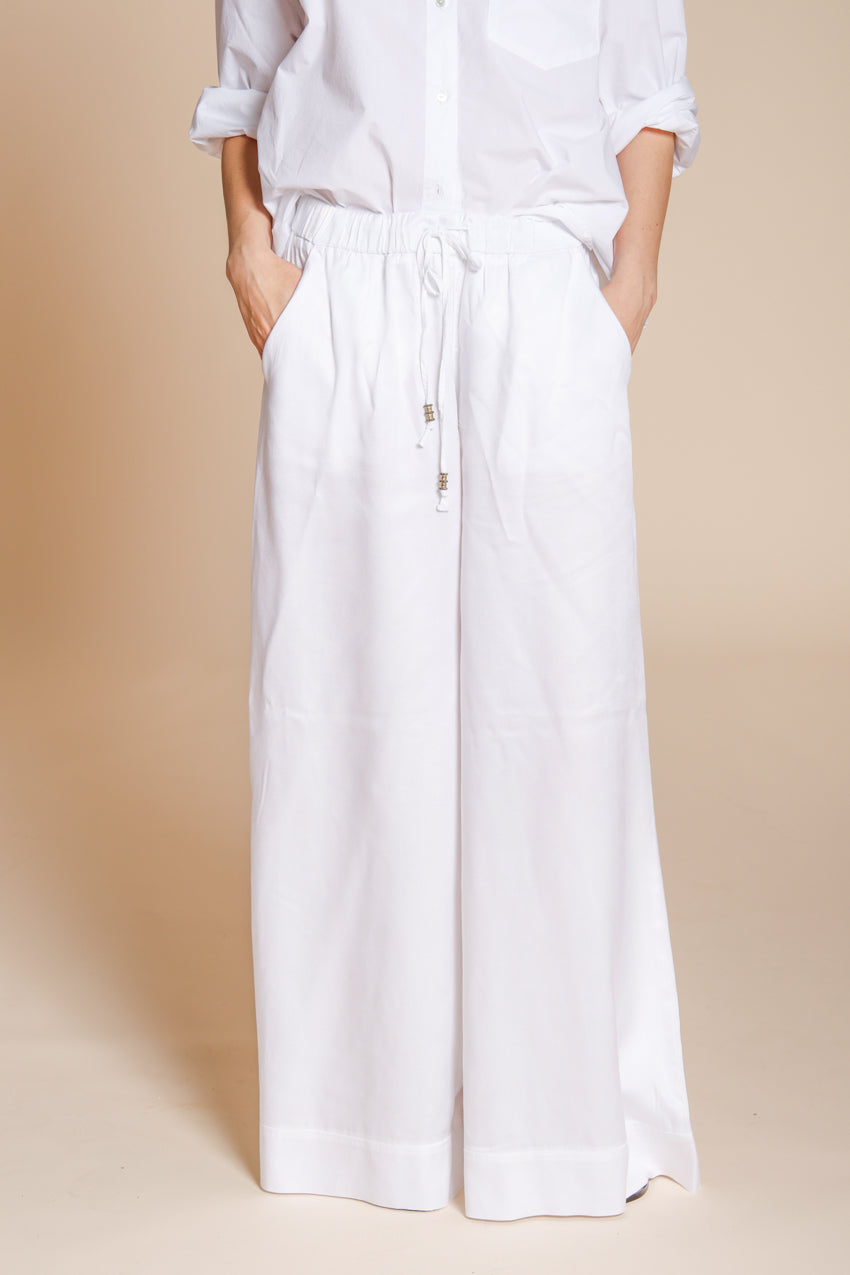 Portofino pantalone chino jogger donna in tela di lino e cotone leggero wide leg