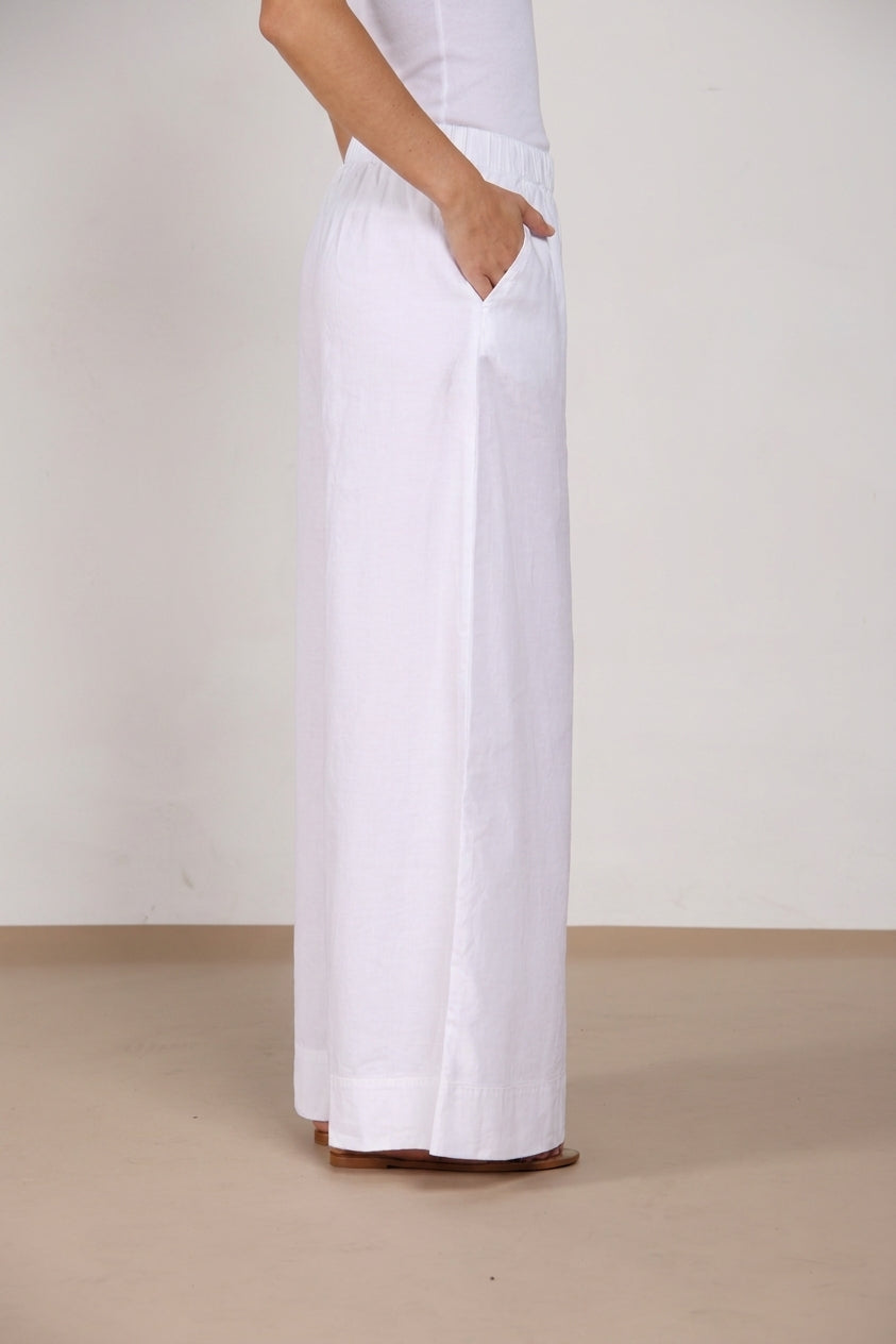 Portofino pantalone chino jogger donna in tela di lino e cotone leggero wide leg
