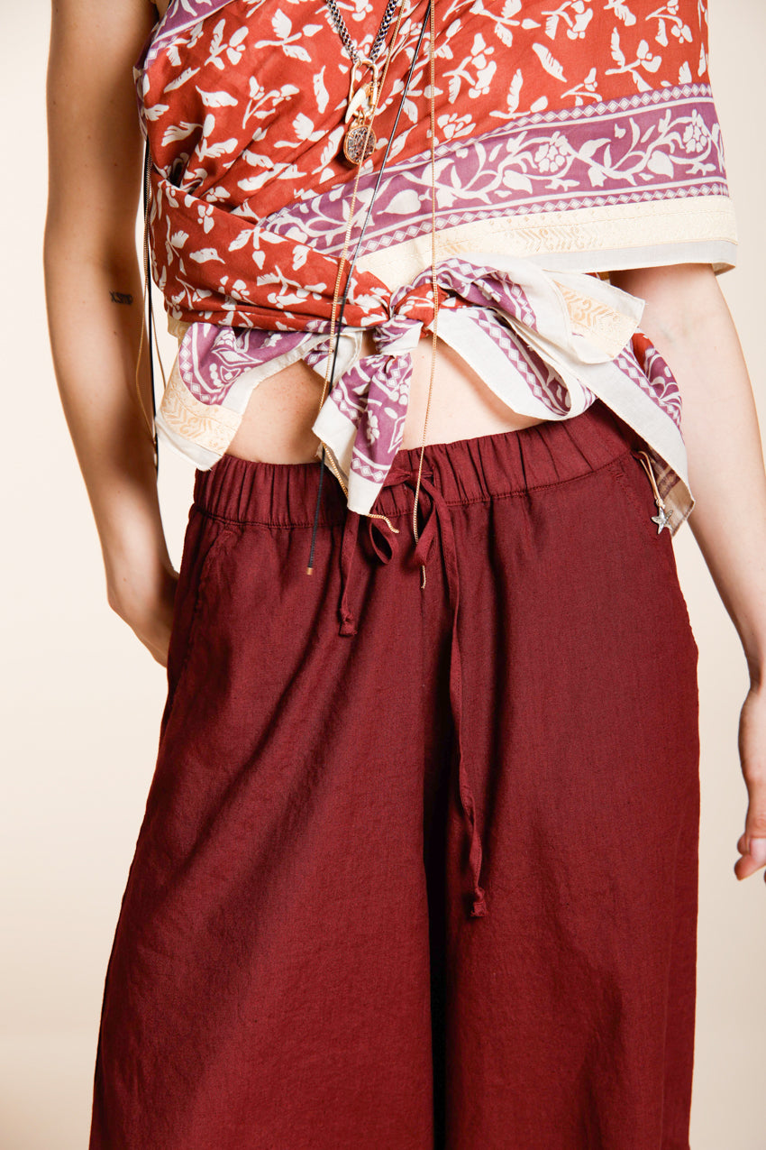 Portofino pantalone chino jogger donna in tela di lino e cotone leggero wide leg