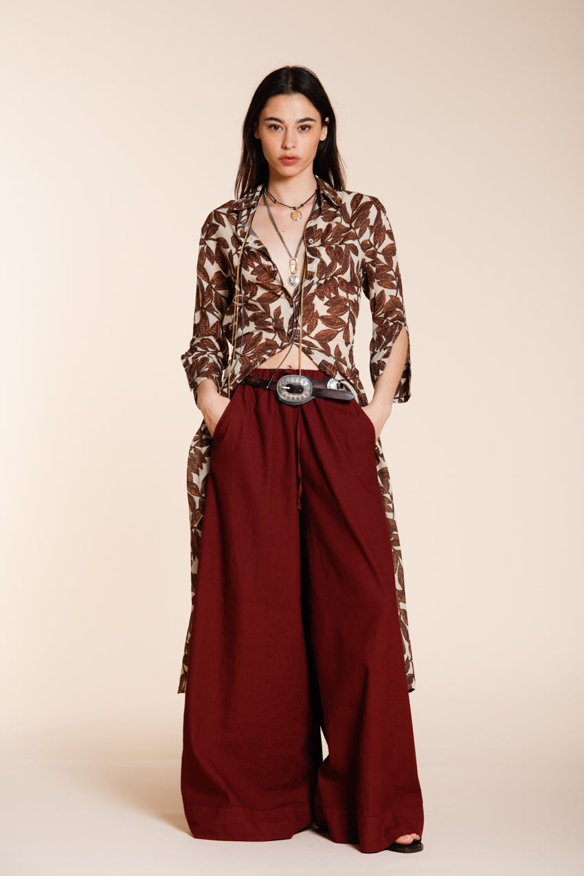 Portofino pantalone chino jogger donna in tela di lino e cotone leggero wide leg