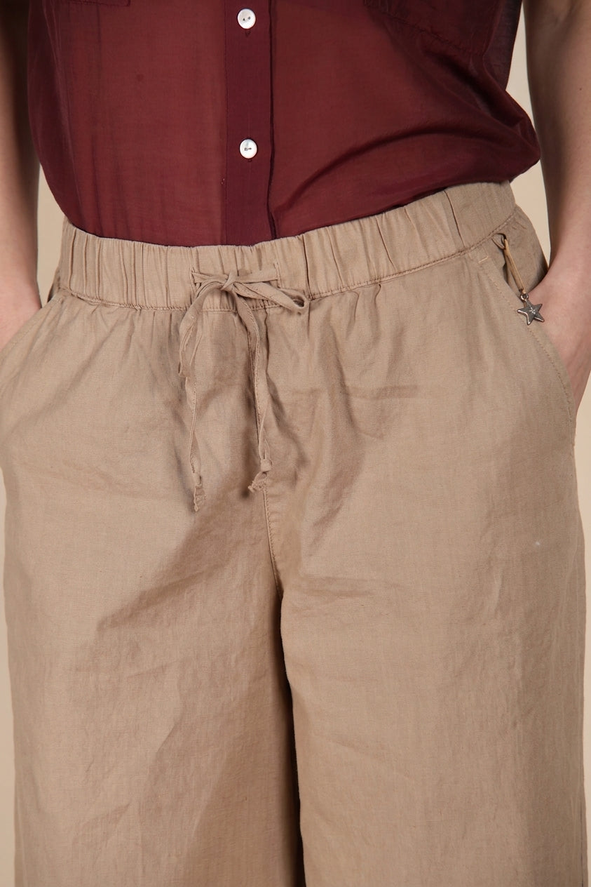 Portofino Hose Chino Jogger Damen aus leichtem Leinen- und Baumwoll-Canvas wide leg