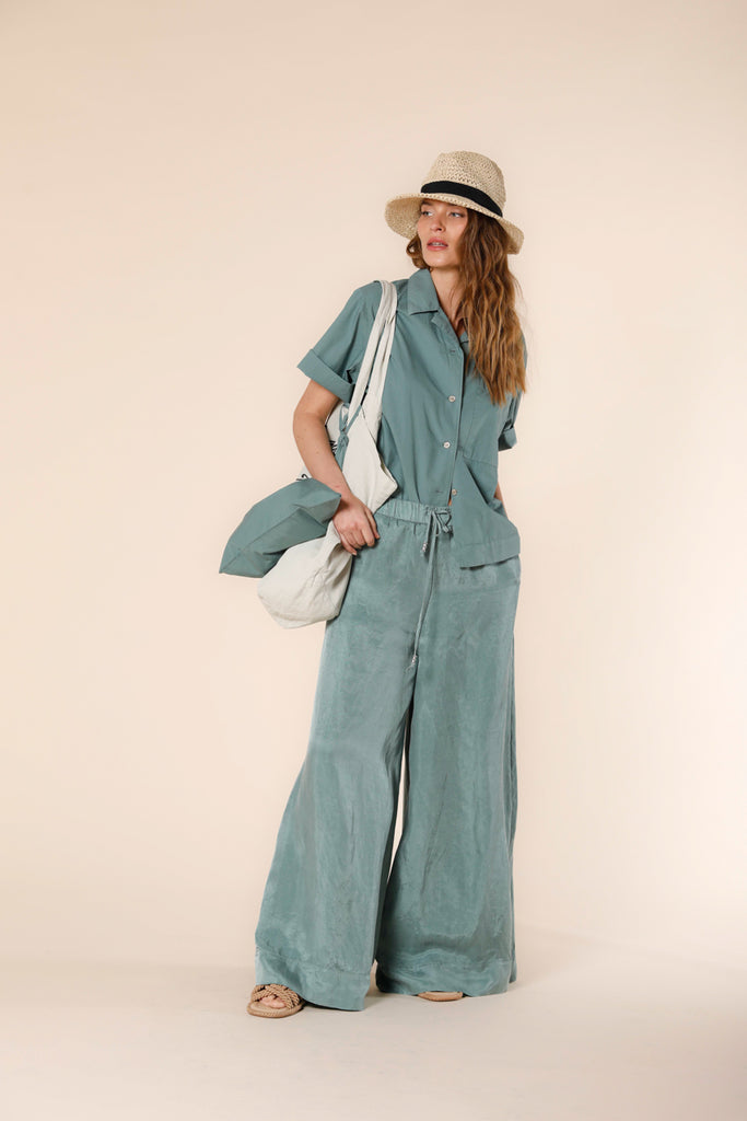  Image 2 de pantalon chino femme en modal, modèle Portofino, couleur vert menthe de Mason's.
