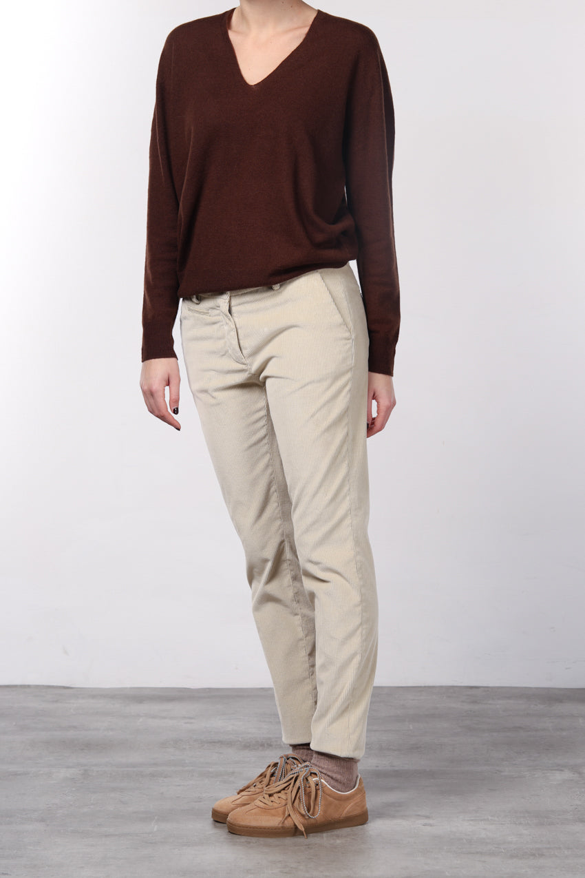 New York Slim pantalone chino donna in velluto a costa grande slim fit ①