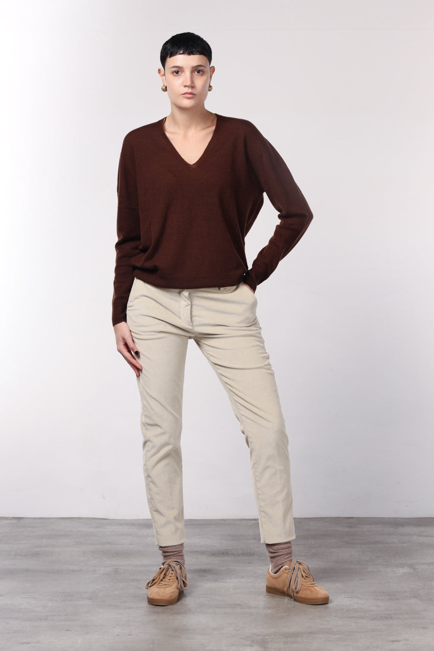 New York Slim pantalone chino donna in velluto a costa grande slim fit ①