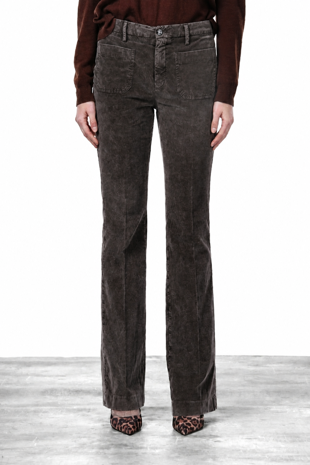 New York Flare pantalon chino femme en velours 1000 raies slim fit
