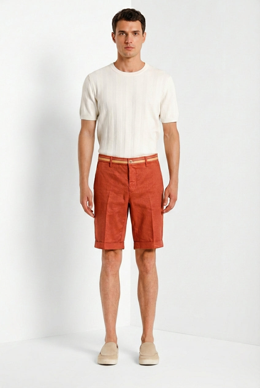 Torino Oxford bermuda chino uomo in twill di lino e cotone slim fit