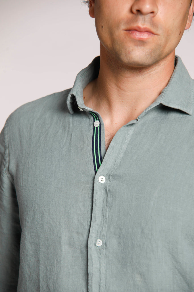 Torino Chemise à manches longues pour homme en lin avec ruban régular fit