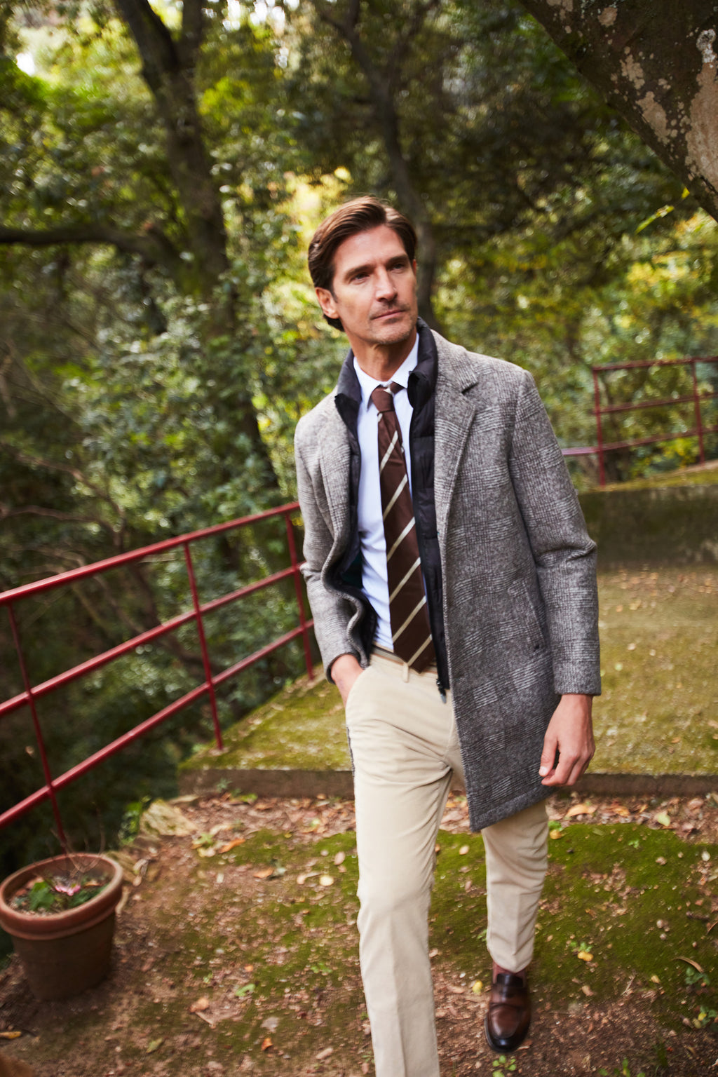 Los Angeles men’s coat in wool cloth with glen plaid print