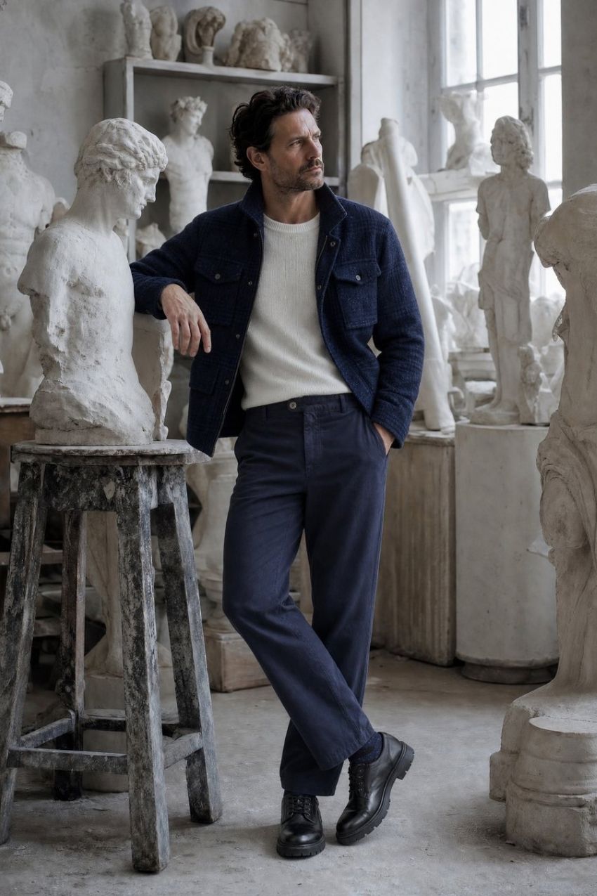 Field Jacket M74 Herren aus Tuchstoff mit Strickoptik, Prince-of-Wales-Muster