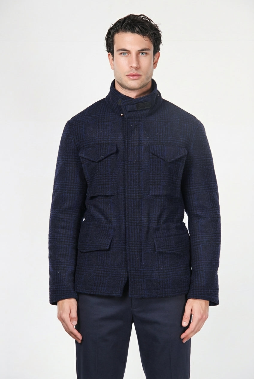 Men's M74 Field Jacket in knit-effect fabric with Prince of Wales check