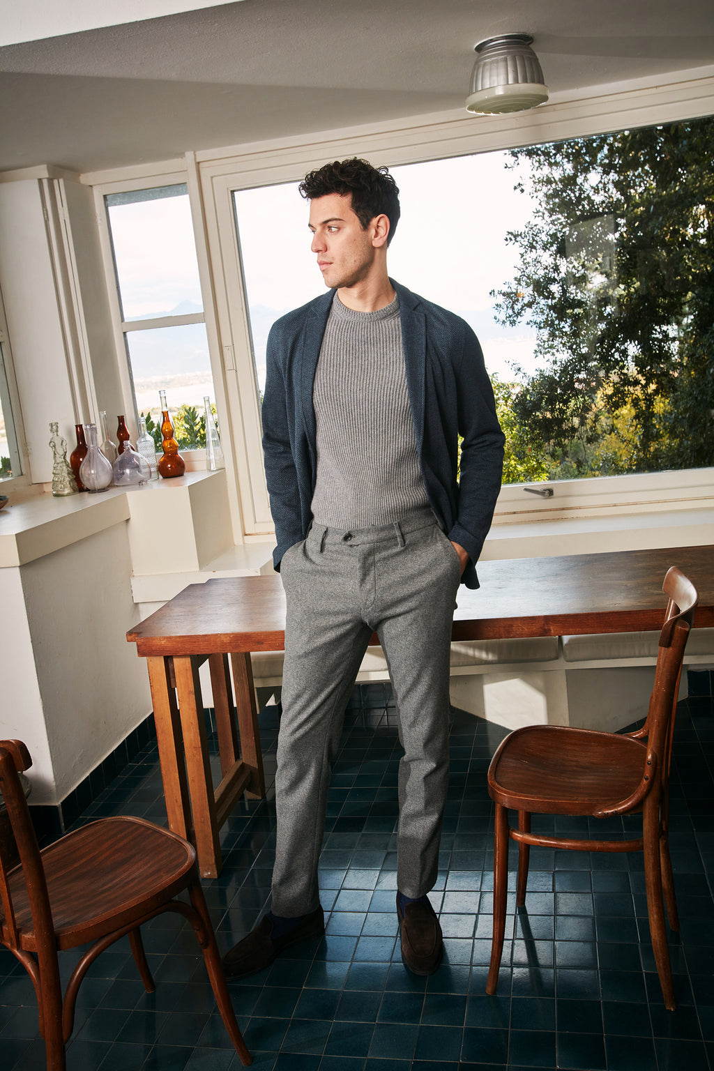 New York Sartoriale men's chino pants tailored in flannel jersey regular fit