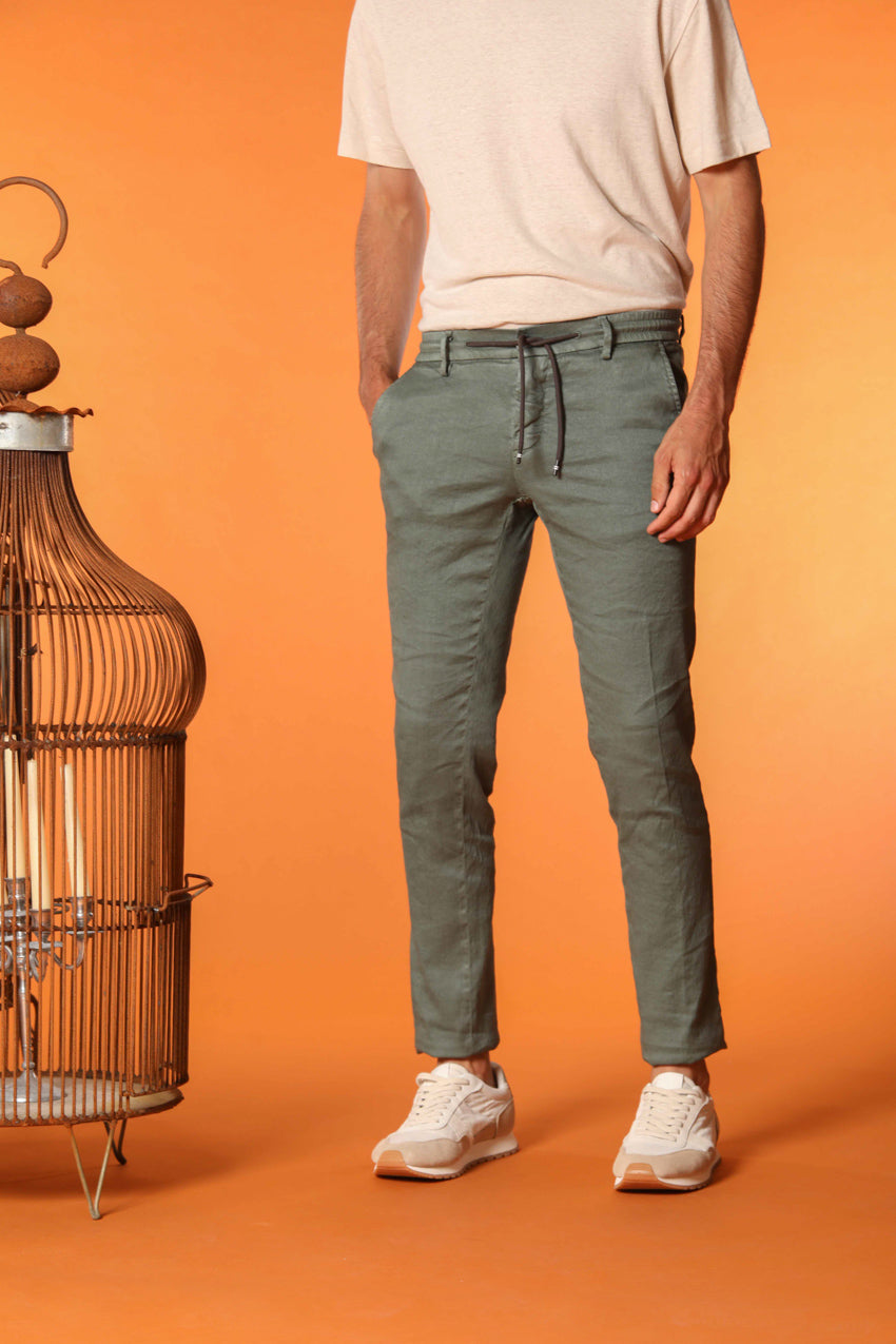 Milano Jogger pantalone uomo in twill di lino e cotone extra slim fit