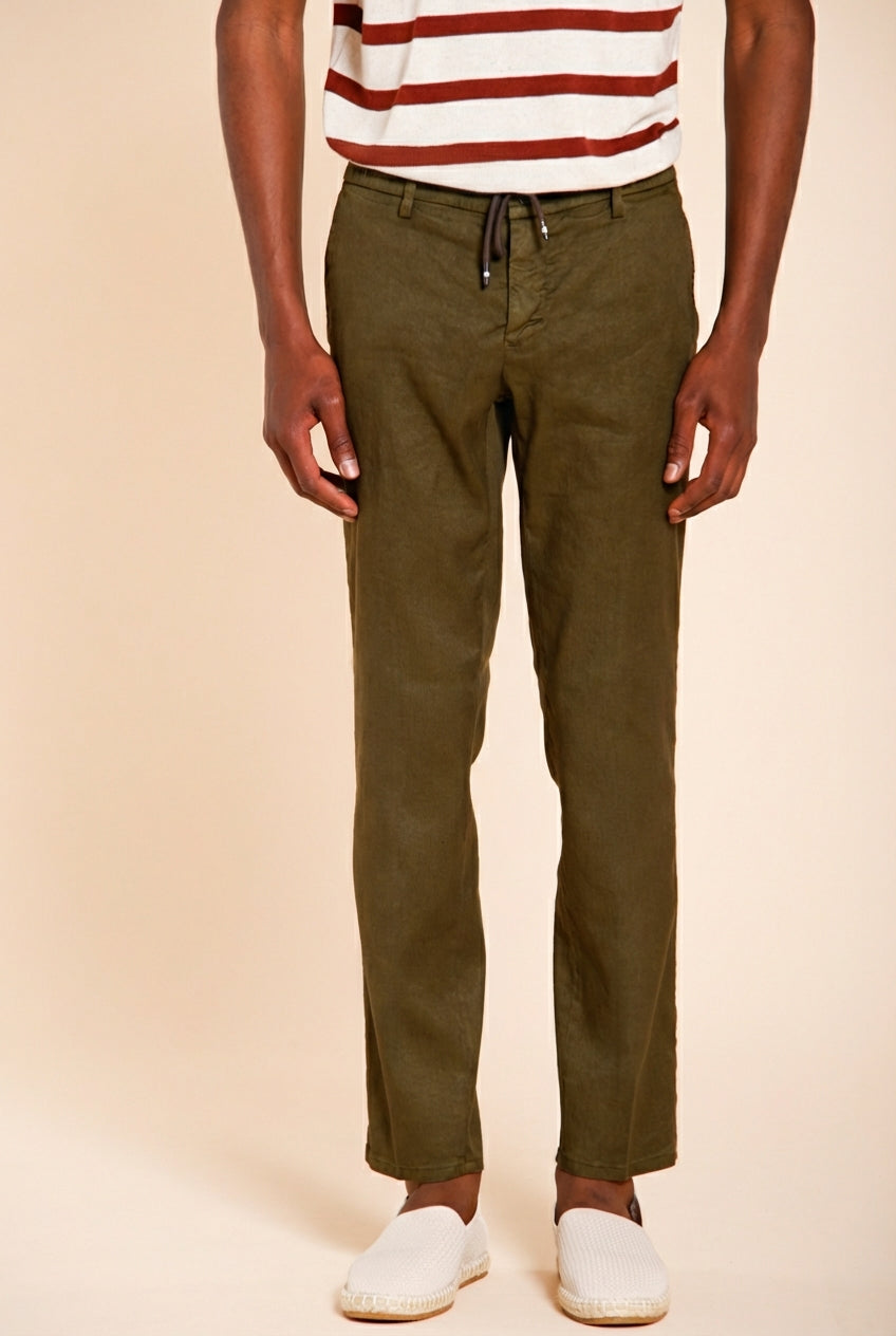 Milano Jogger pantalone chino uomo in twill di lino e cotone extra slim fit