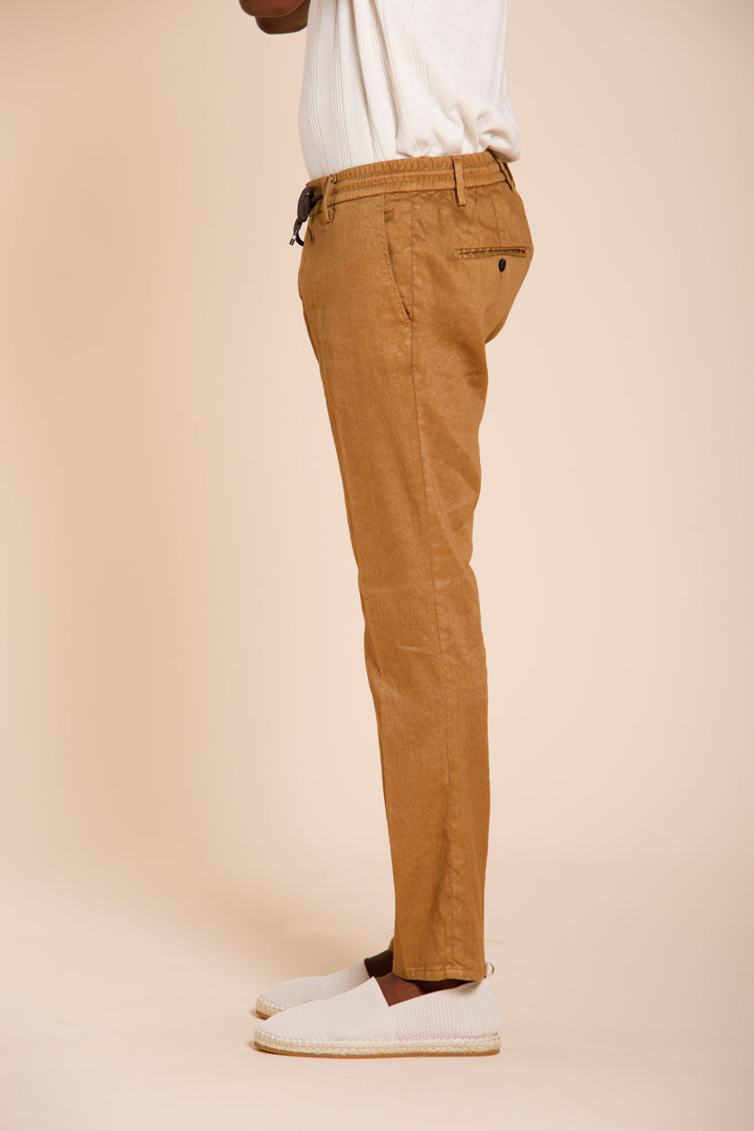 Milano Jogger pantalone chino uomo in twill di lino e cotone extra slim fit