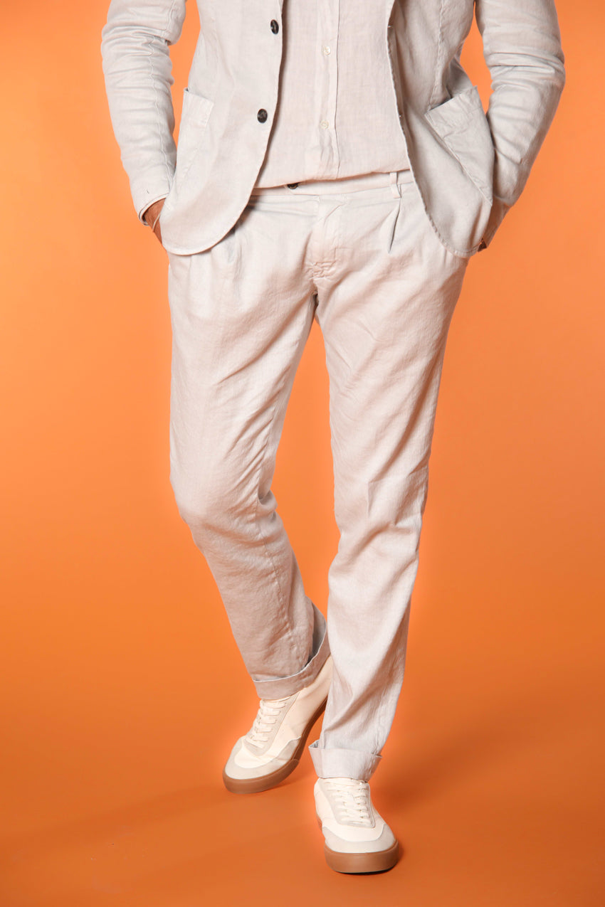 New York Time 1 Pinces pantalon chino homme en twill de lin et coton regular fit