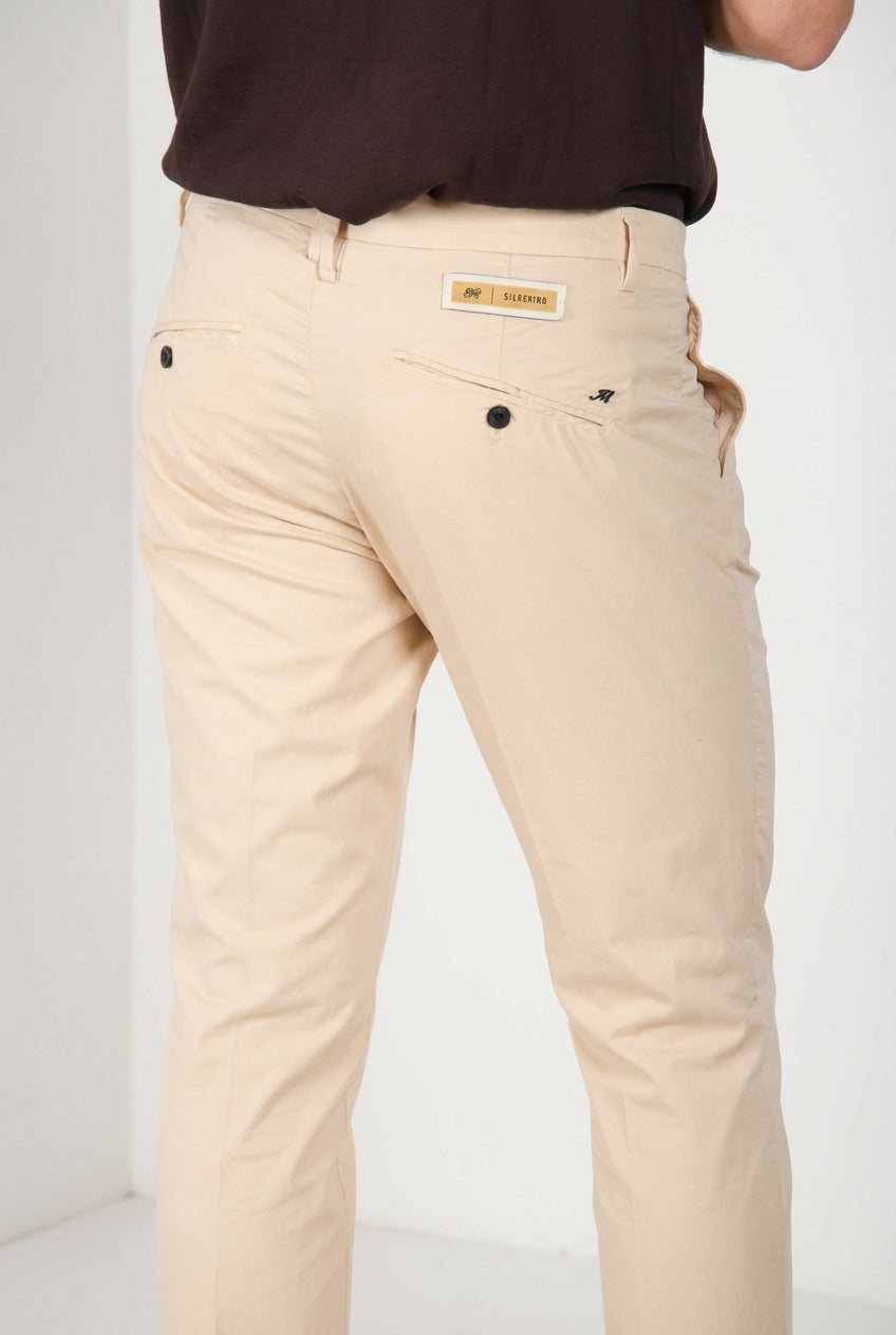 Osaka 1 Pinces men's chino pants in cotton and silk satin carrot fit ①
