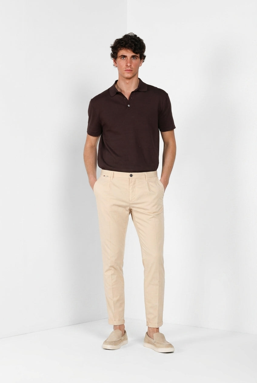 Osaka 1 Pinces pantalone chino uomo in raso di cotone e seta carrot fit ①