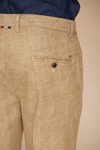 Torino men's chino pants prince of Wales print with dark brown yarn slim fit