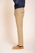 Torino men's chino pants prince of Wales print with dark brown yarn slim fit