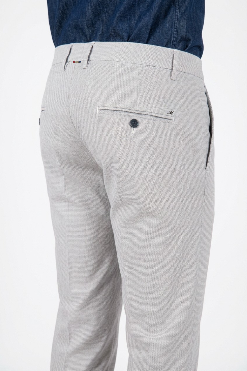 Torino men's chino pants in blue yarn-dyed houndstooth micro-pattern slim fit