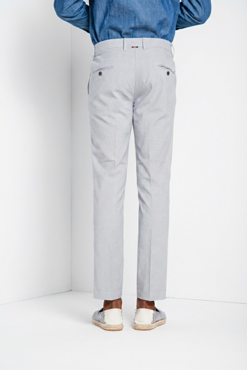 Torino men's chino pants in blue yarn-dyed houndstooth micro-pattern slim fit