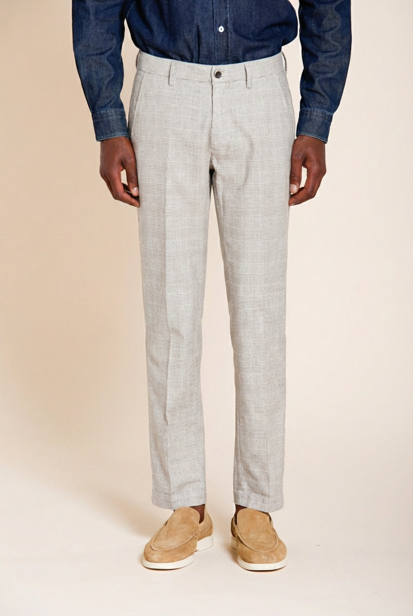 Torino pantalon chino homme imprimé Prince de Galles avec fil foncé slim fit