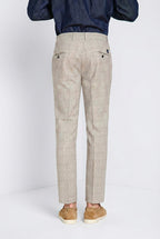 Torino men's chino pants prince of Wales print with dark brown yarn slim fit