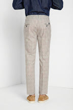 Torino men's chino pants prince of Wales print with dark brown yarn slim fit