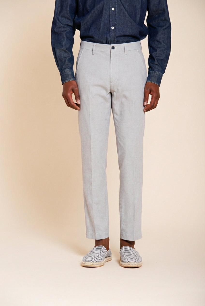 Torino Hose Chino Herren aus garngefärbtem Hahnentritt-Mikromuster blau slim fit