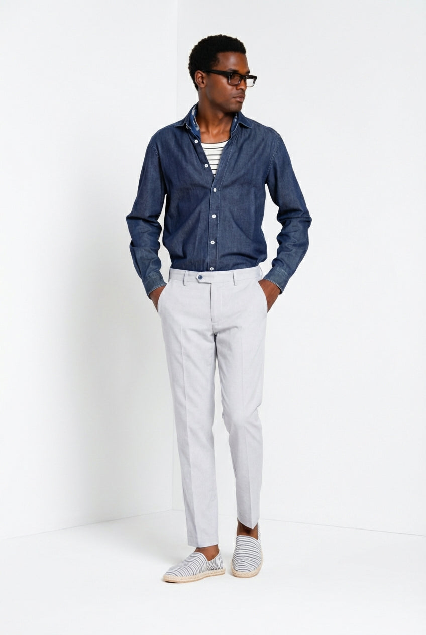 Torino pantalon chino homme en micro-motif pied-de-poule teint en fil bleu slim fit