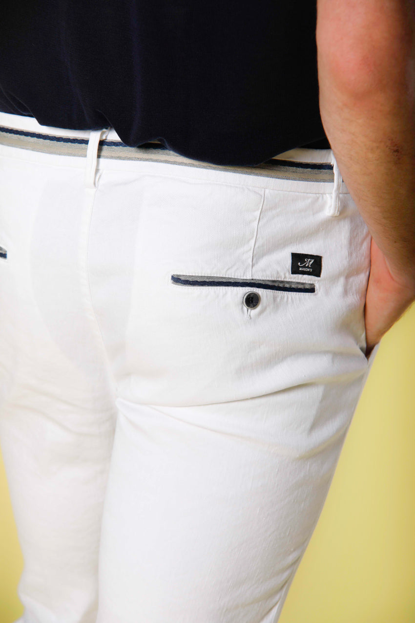 Immagine 5 di pantalone chino uomo in lino e cotone bianco con nastro modello Torino Oxford di Mason's