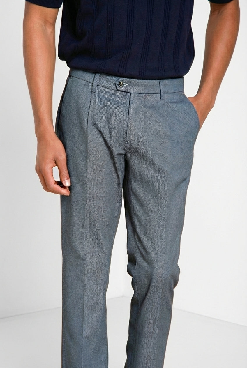 Torino 1 Pinces Flex men’s chino pants in Prestige cotton bird’s eye weave slim fit