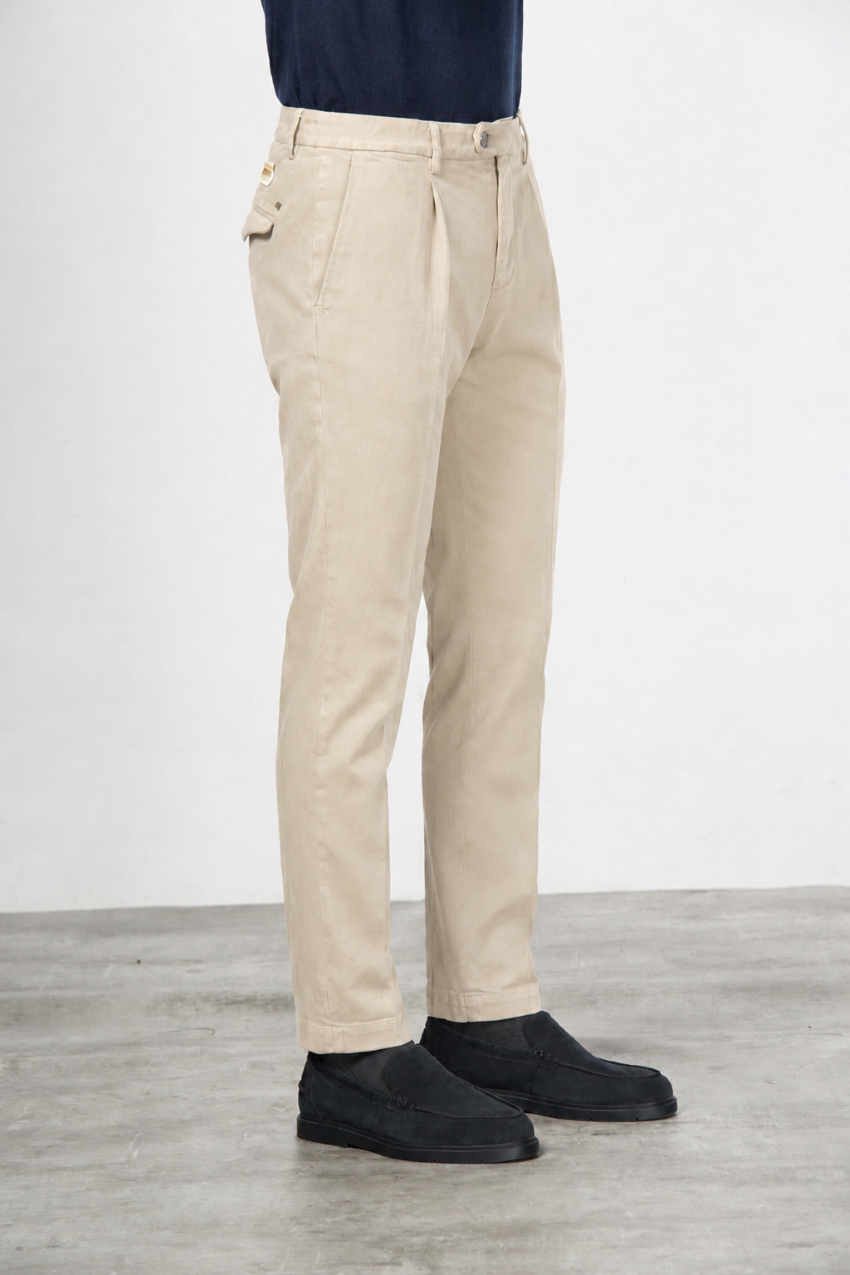 Torino 1 Pinces Flex pantalon chino homme en twill de coton et cachemire slim fit