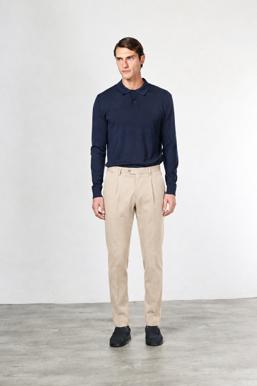 Torino 1 Pinces Flex pantalon chino homme en twill de coton et cachemire slim fit