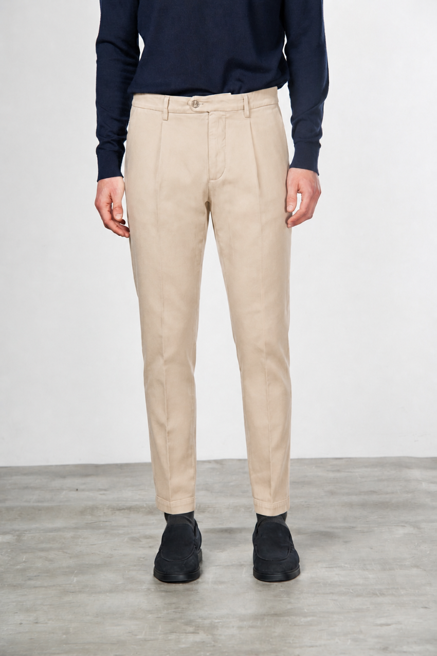 Torino 1 Pinces Flex pantalon chino homme en twill de coton et cachemire slim fit