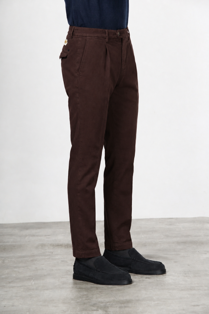 Torino 1 Pinces Flex pantalon chino homme en twill de coton et cachemire slim fit