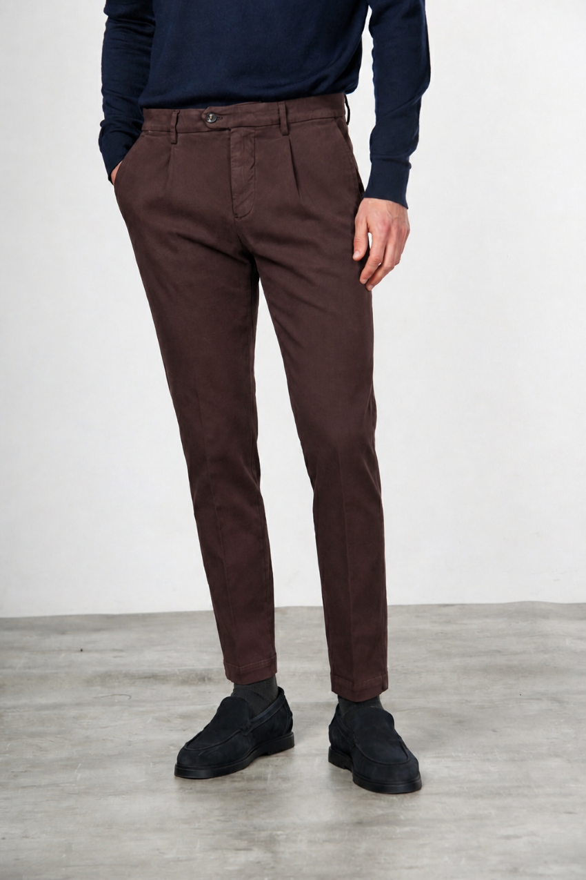 Torino 1 Pinces Flex pantalon chino homme en twill de coton et cachemire slim fit