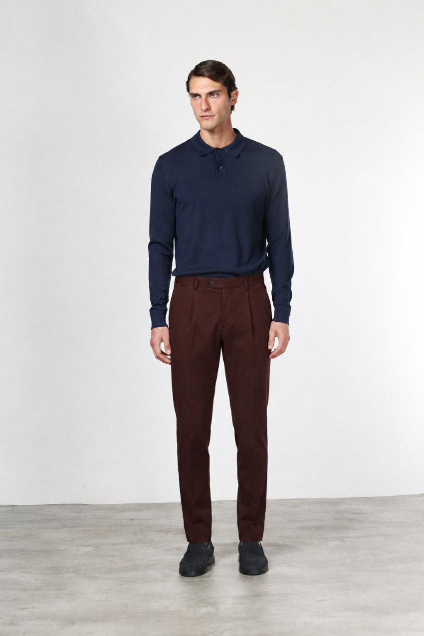 Torino 1 Pinces Flex pantalon chino homme en twill de coton et cachemire slim fit