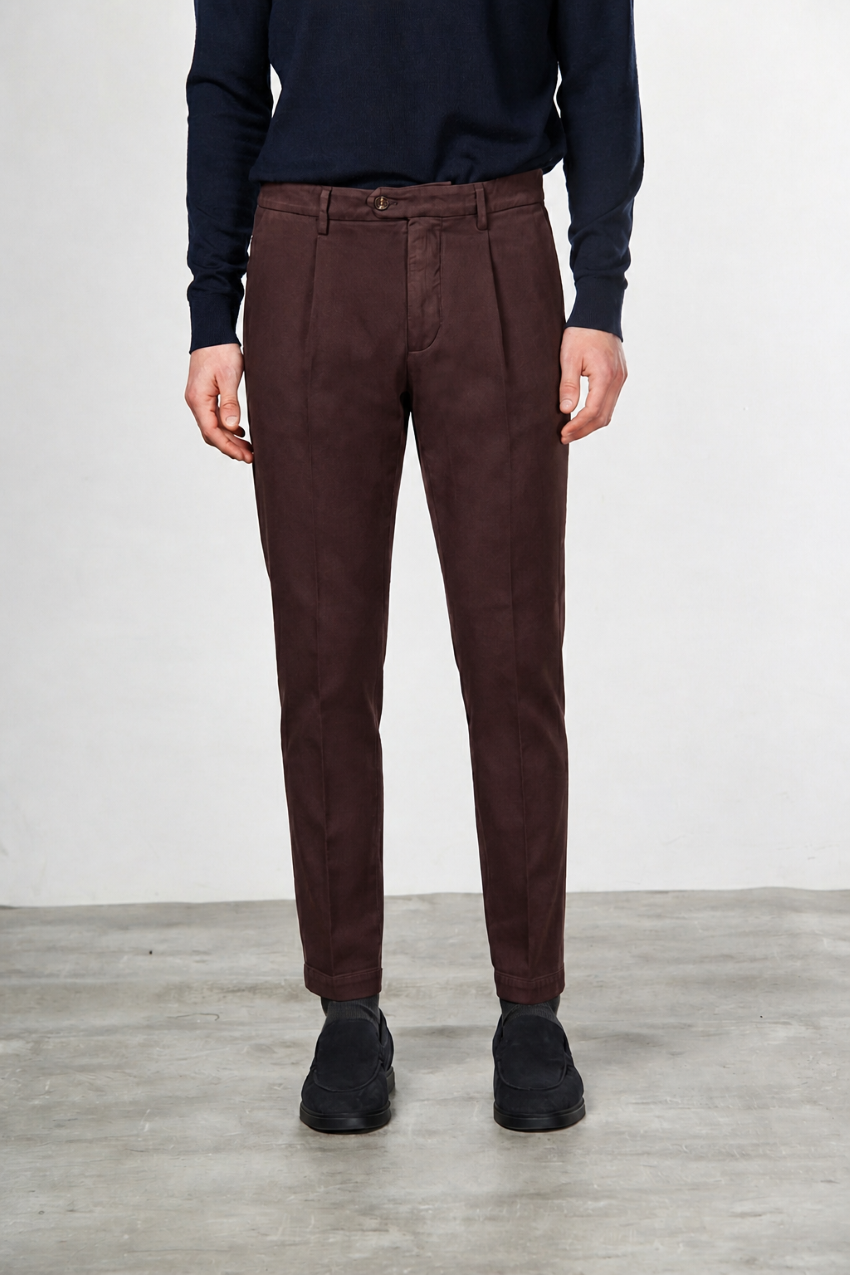 Torino 1 Pinces Flex pantalon chino homme en twill de coton et cachemire slim fit
