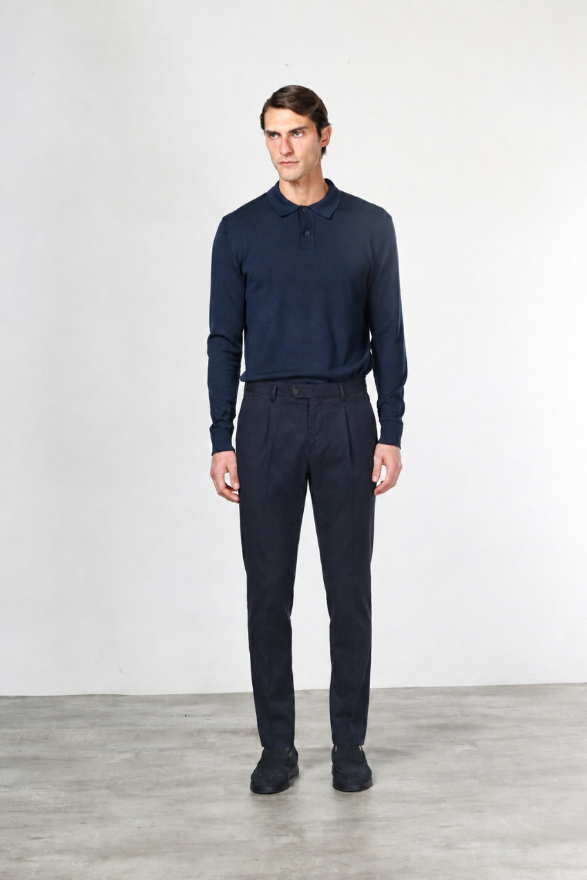 Torino 1 Pinces Flex pantalon chino homme en twill de coton et cachemire slim fit