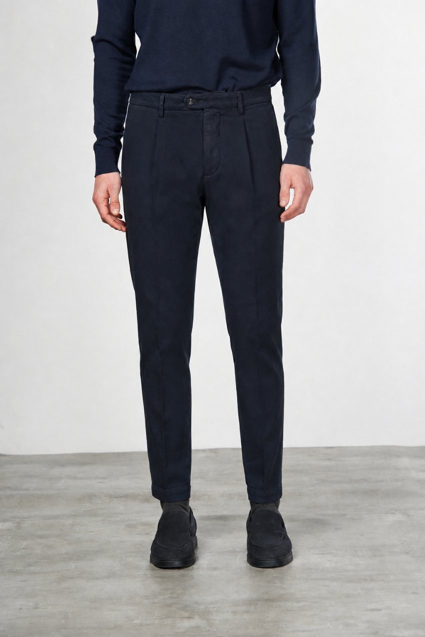Torino 1 Pinces Flex pantalon chino homme en twill de coton et cachemire slim fit