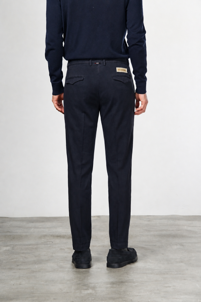 Torino 1 Pinces Flex pantalon chino homme en twill de coton et cachemire slim fit