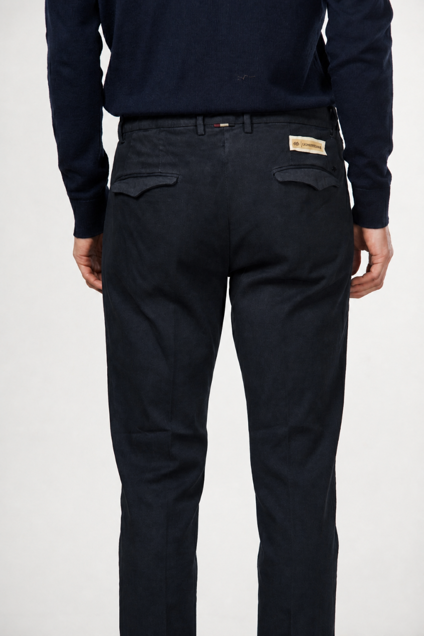 Torino 1 Pinces Flex pantalon chino homme en twill de coton et cachemire slim fit