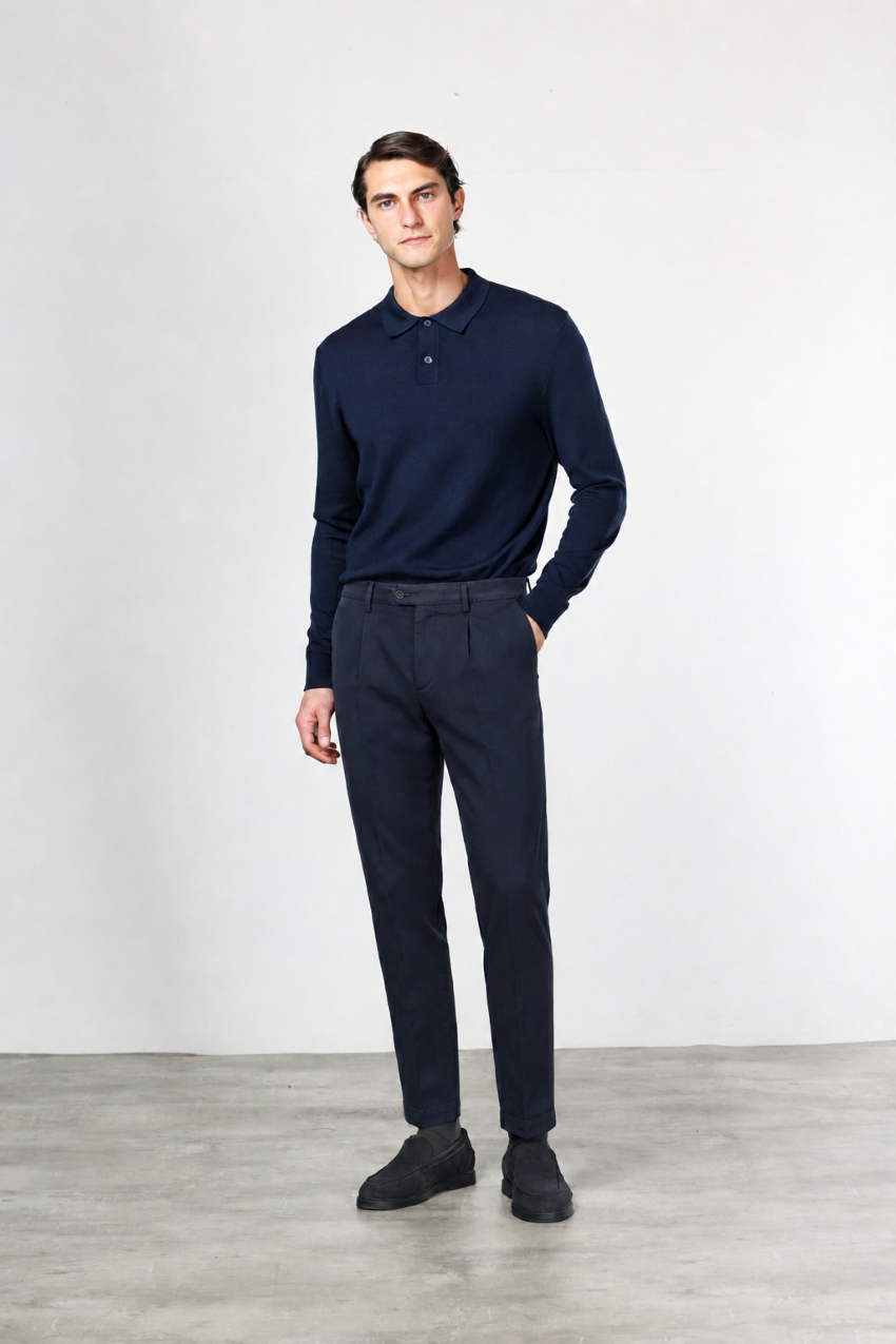 Torino 1 Pinces Flex pantalon chino homme en twill de coton et cachemire slim fit