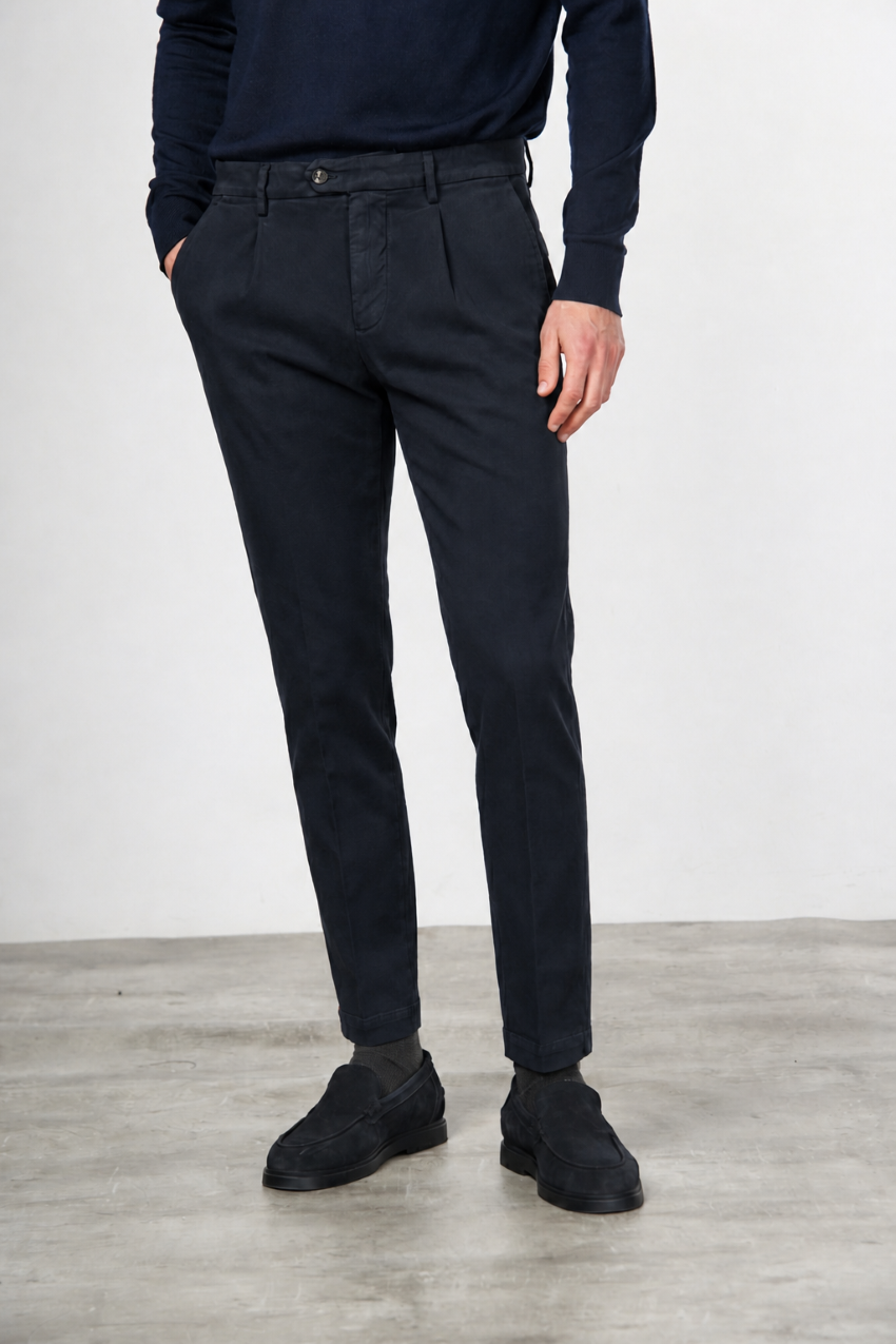 Torino 1 Pinces Flex pantalon chino homme en twill de coton et cachemire slim fit